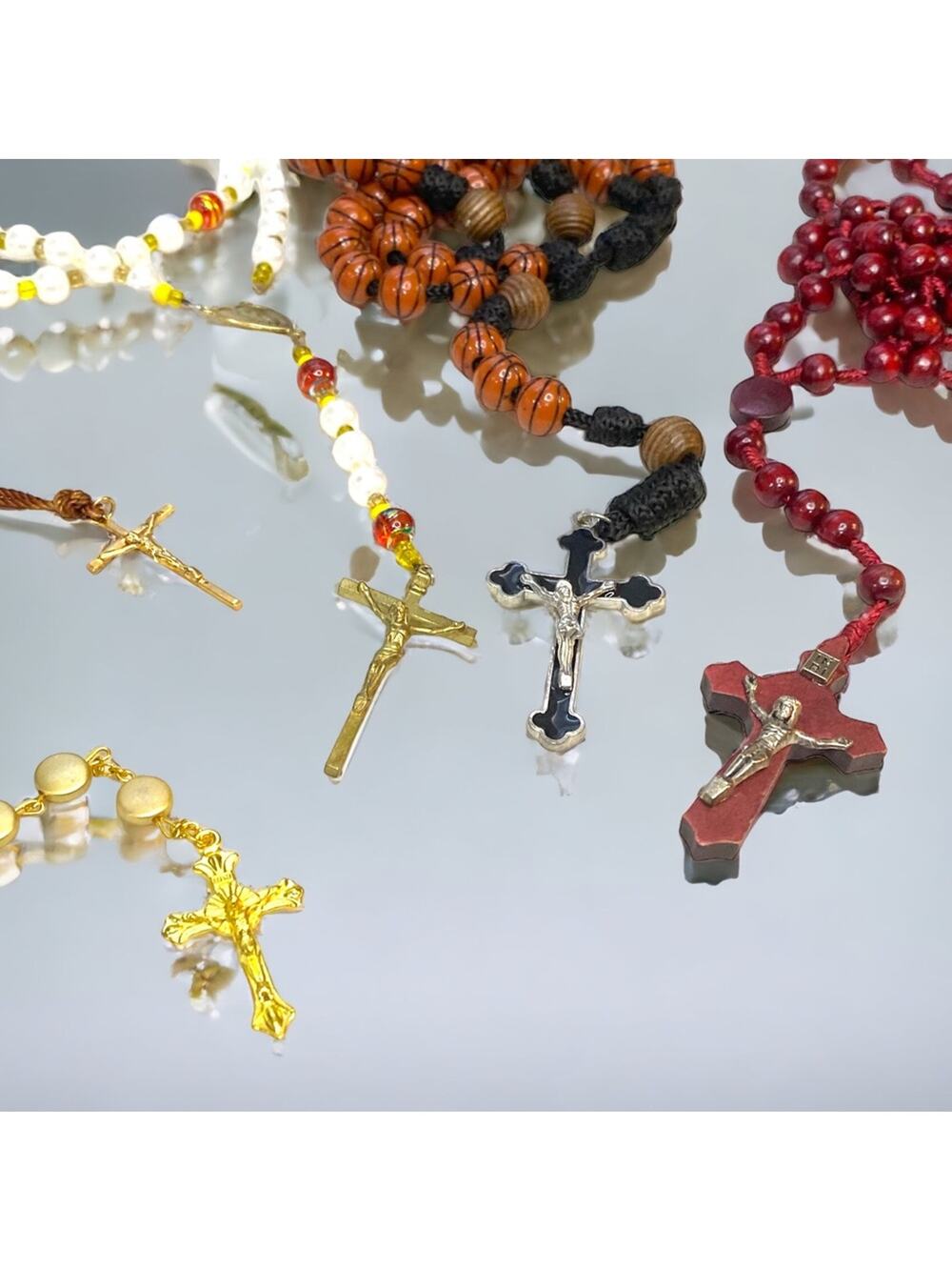 5 pc lot Rosary Prayer beads with Saints and Crosses and Basketball ! rosaries